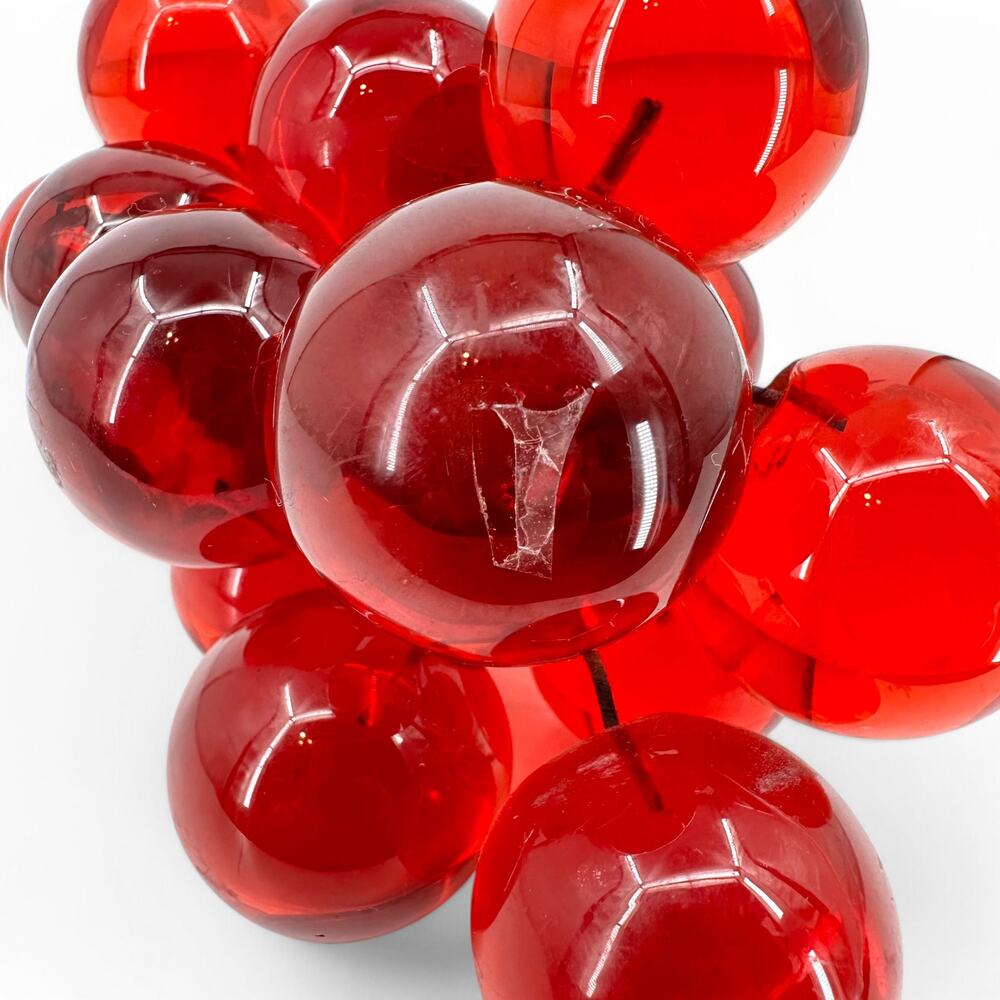 MCM Lucite Acrylic Red Grapes Cluster on Driftwood Stem Vintage Centerpiece - Picture 3 of 11